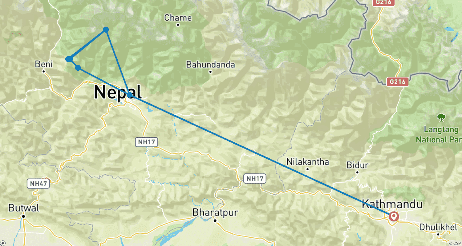 خريطة مسار Pokhara and Poon Hill Trek 9 Days