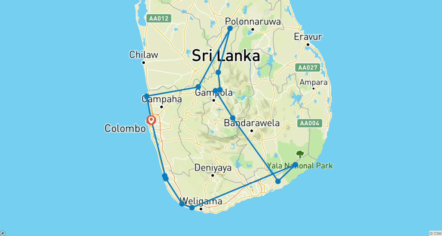 Mapa do percurso de Sri Lanka: Tea, Temples & Safari, Private Tour