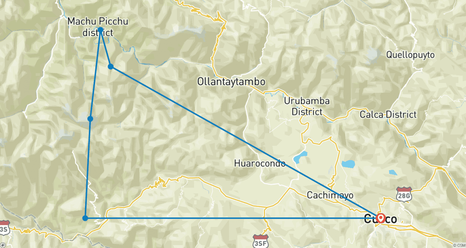Mapa do percurso de Aventura de Trekking Salkantay de 8 Dias