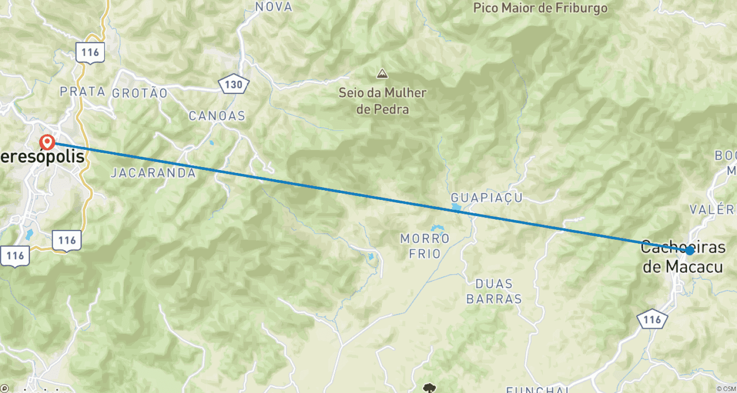 Mapa do percurso de Vale dos Deuses - Trekking no Parque dos Três Picos