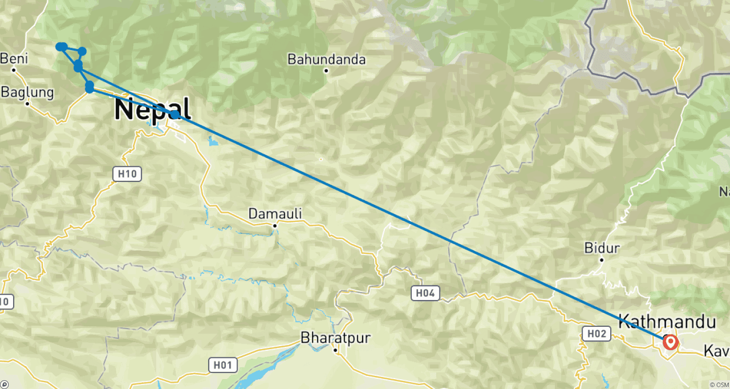 Mapa trasy: Trek Poonhill o wschodzie słońca - 7 dni