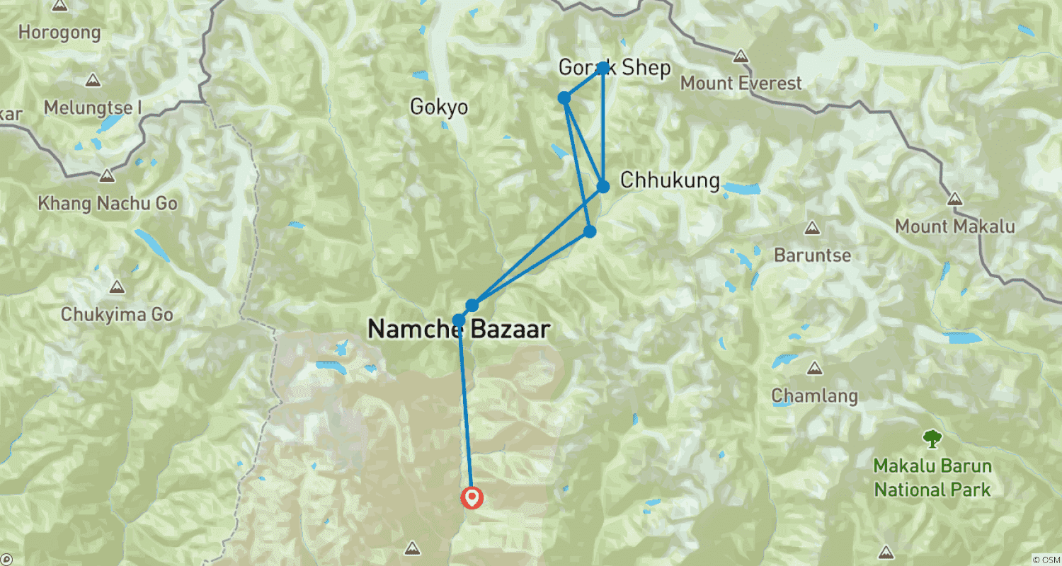 Mapa do percurso de Trekking Clássico ao Acampamento Base do Everest