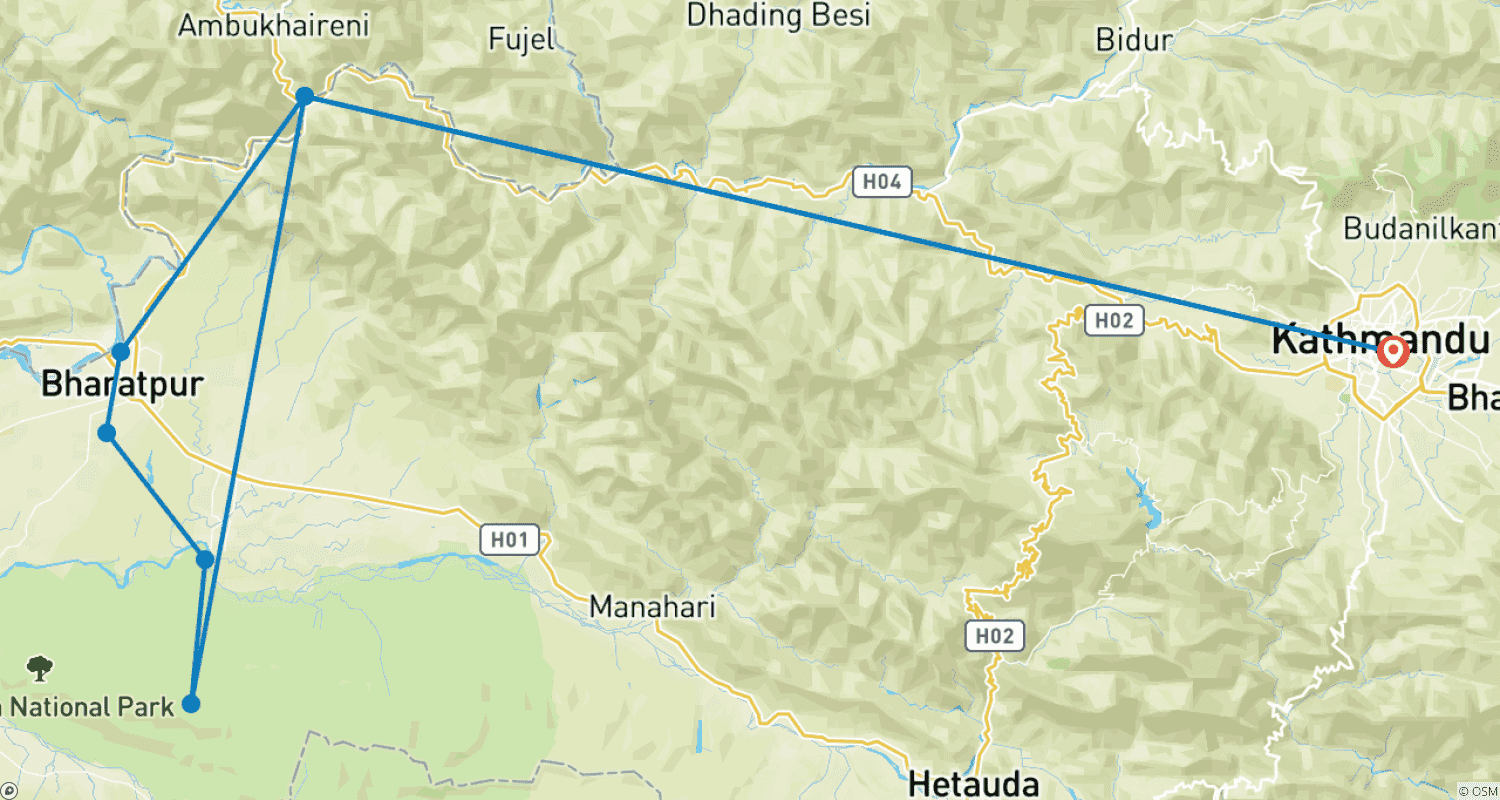 Mapa do percurso de Pacote Turístico em Chitwan - 2 Noites 3 Dias