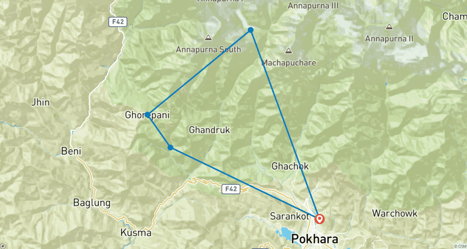 Mapa trasy: Poon hill Trek 5 Days