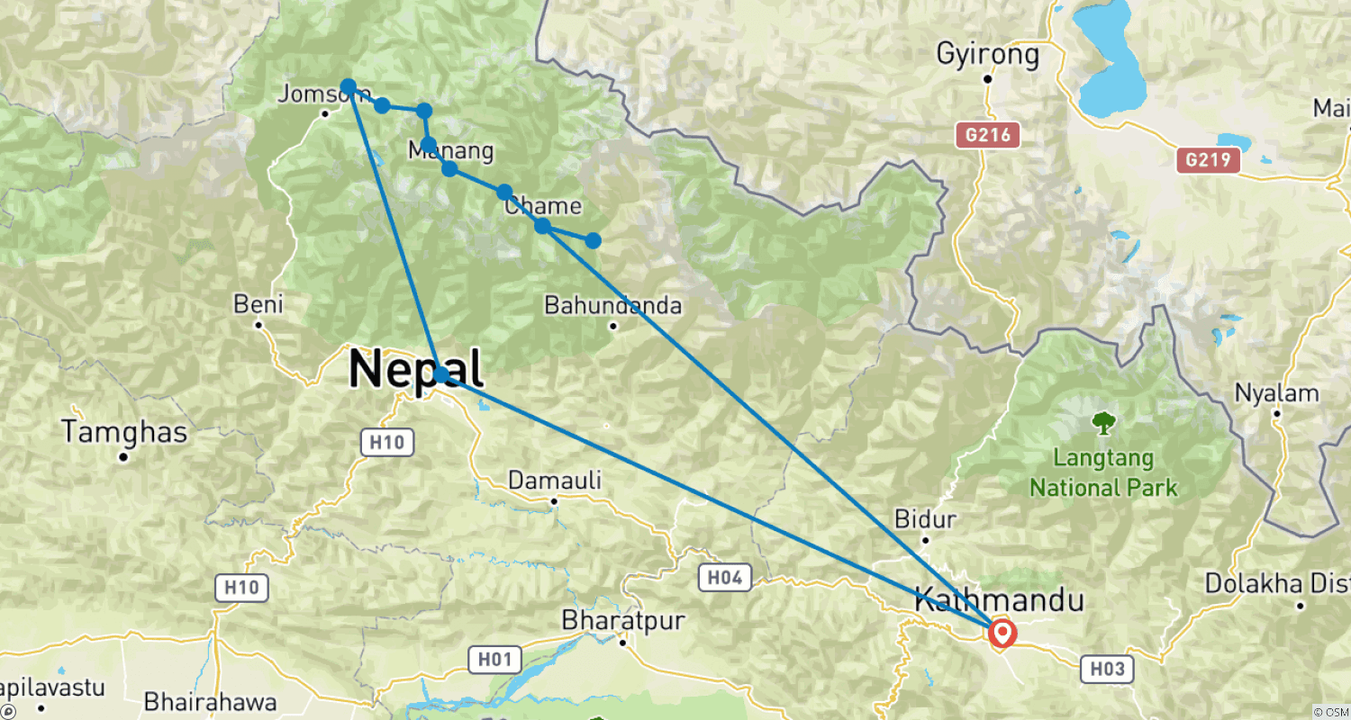 Mapa do percurso de Annapurna Circuit Trek for 2026/2027