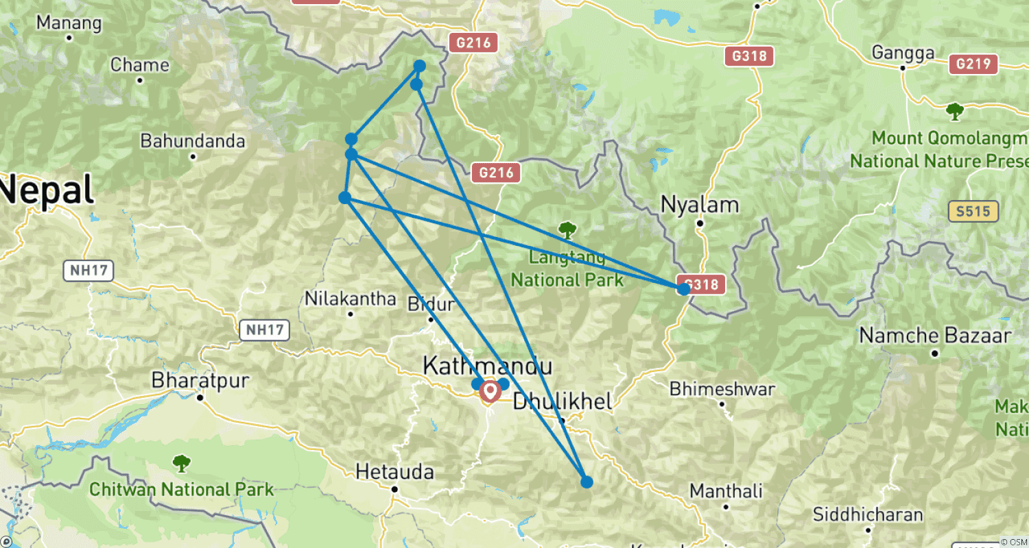 Mapa trasy: Trekking w Dolinie Tsum - 13 dni