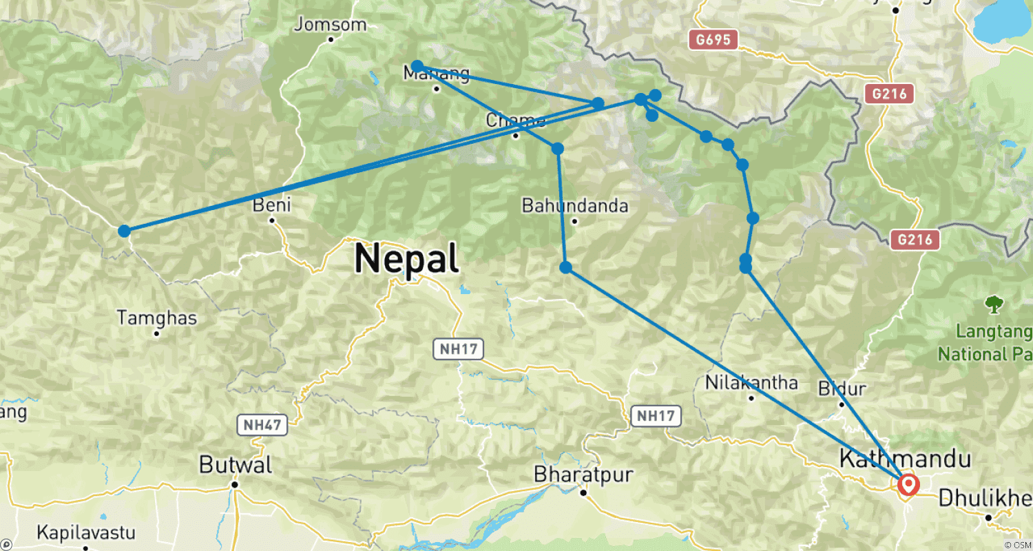 Mapa trasy: Trek Dookoła Manaslu - 14 Dni