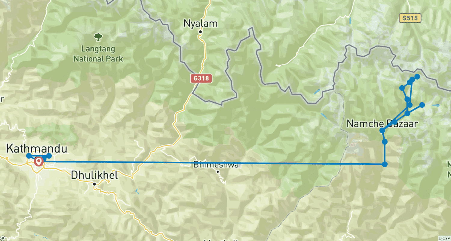 Mapa trasy: Trek do Bazy pod Mount Everestem