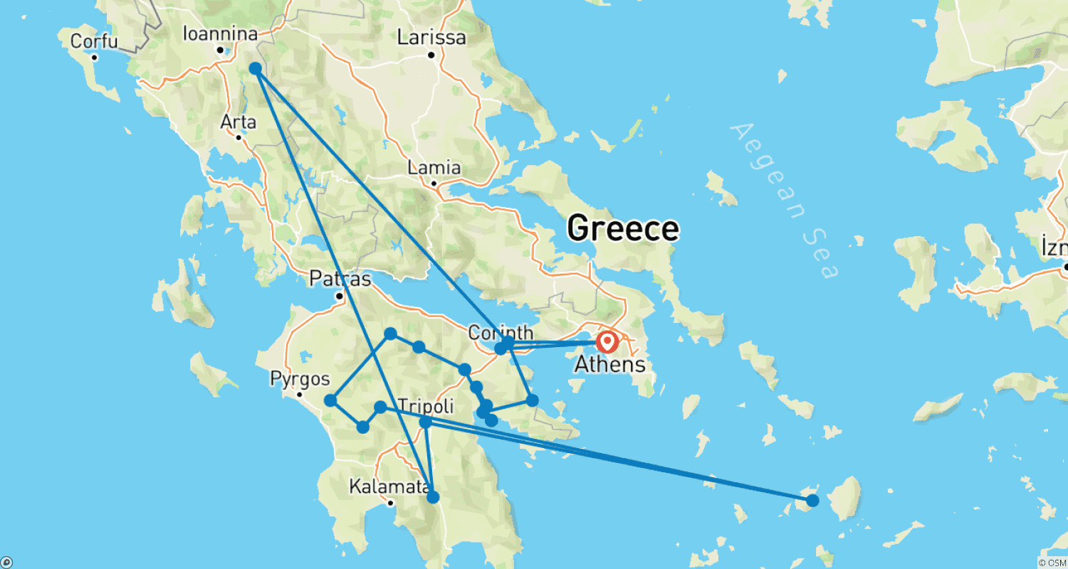Mapa do percurso de Tracing the Steps of Hercules in the Peloponnese 7 days