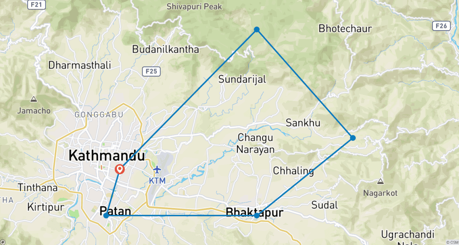 Mapa do percurso de Caminhada Guiada a Chisapani Nagarkot - 3 Dias