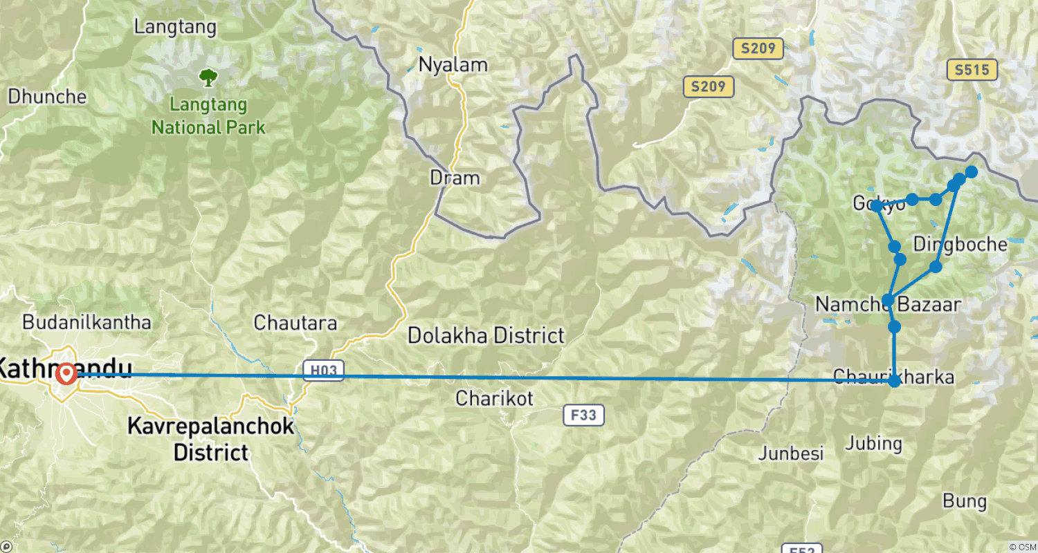 Mapa do percurso de Caminhada Everest Passagem Cho La - 17 Dias