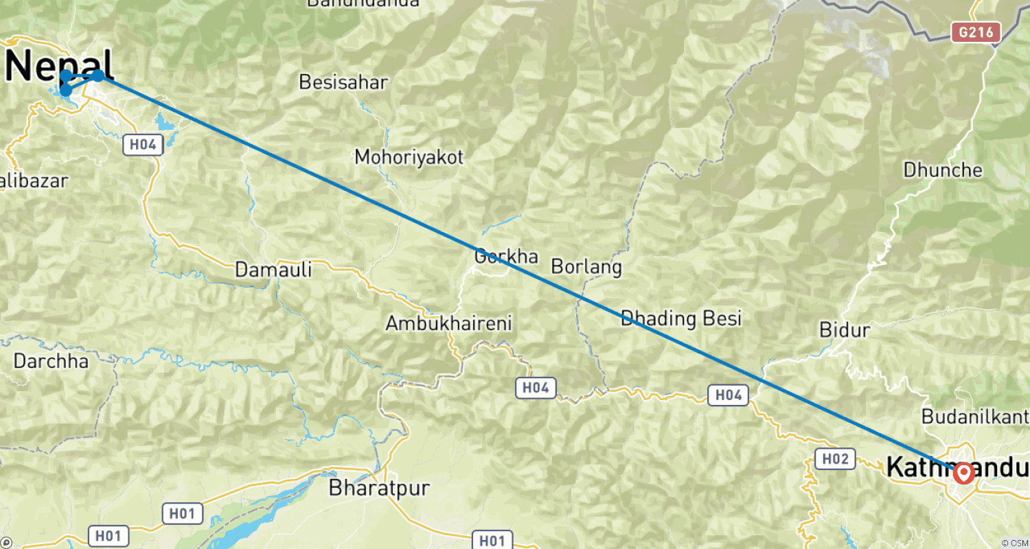 Mapa trasy: Wycieczka do Katmandu i Pokhary - 6 dni