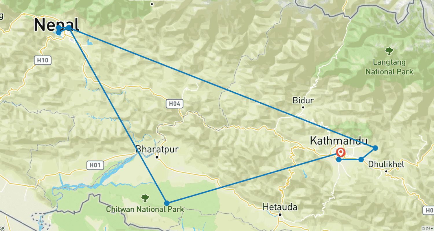 Mapa trasy: Prywatna wycieczka po Nepalu - 9 dni