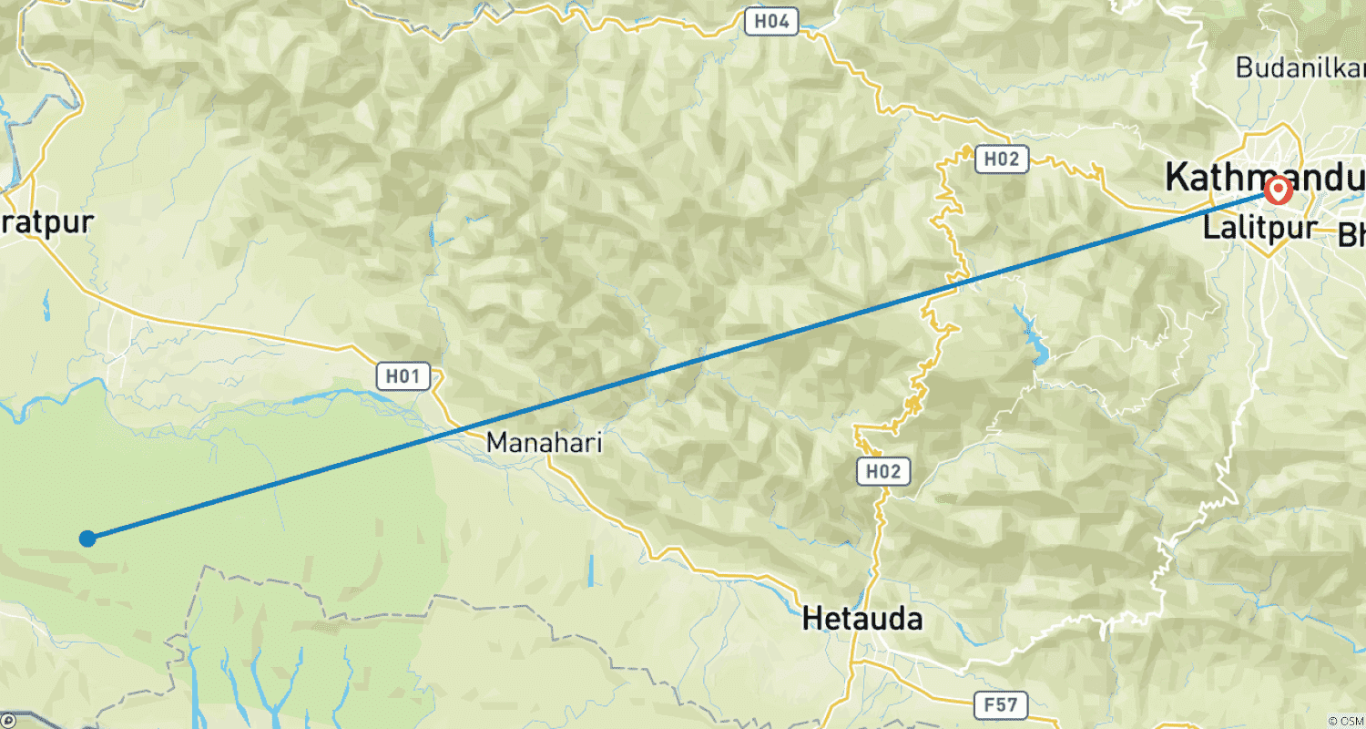 Mapa do percurso de Excursão a Kathmandu e Chitwan - 6 Dias