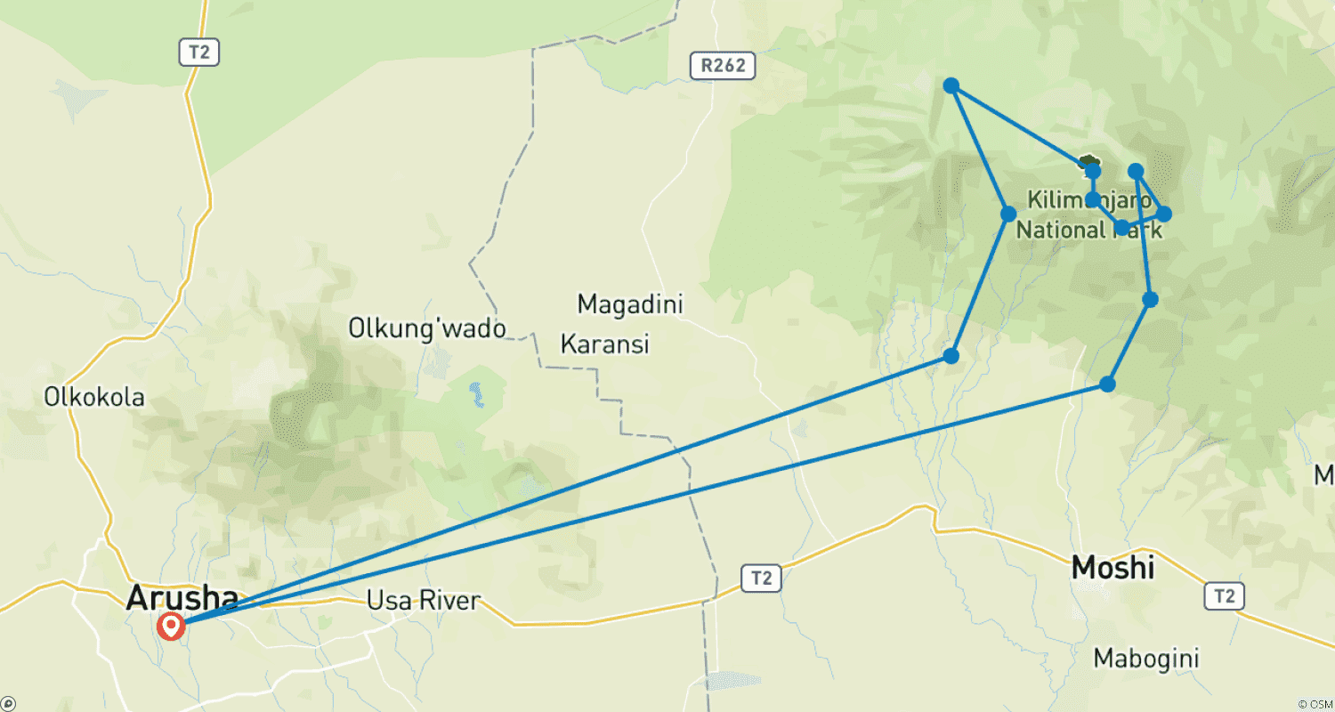 8日間 キリマンジャロ登山 machame routeのルートマップ