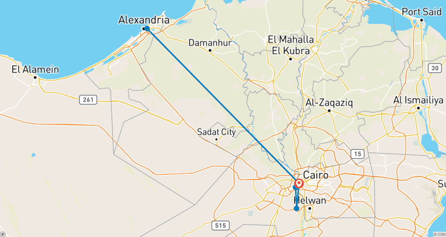 Mapa do percurso de Passeios Curtos no Cairo - 5 Dias