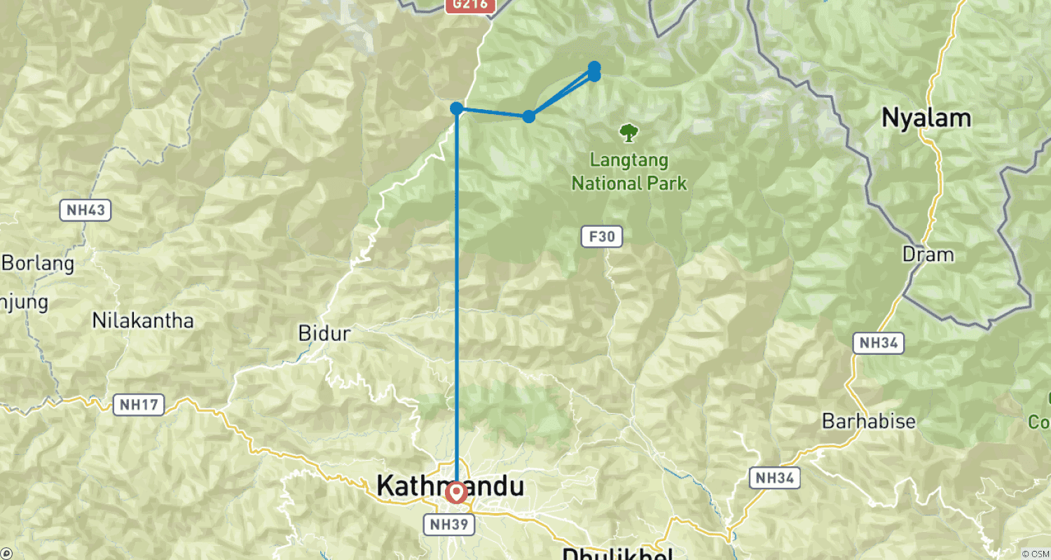 Mapa trasy: Trekking w Dolinie Langtang na lata 2026/2027