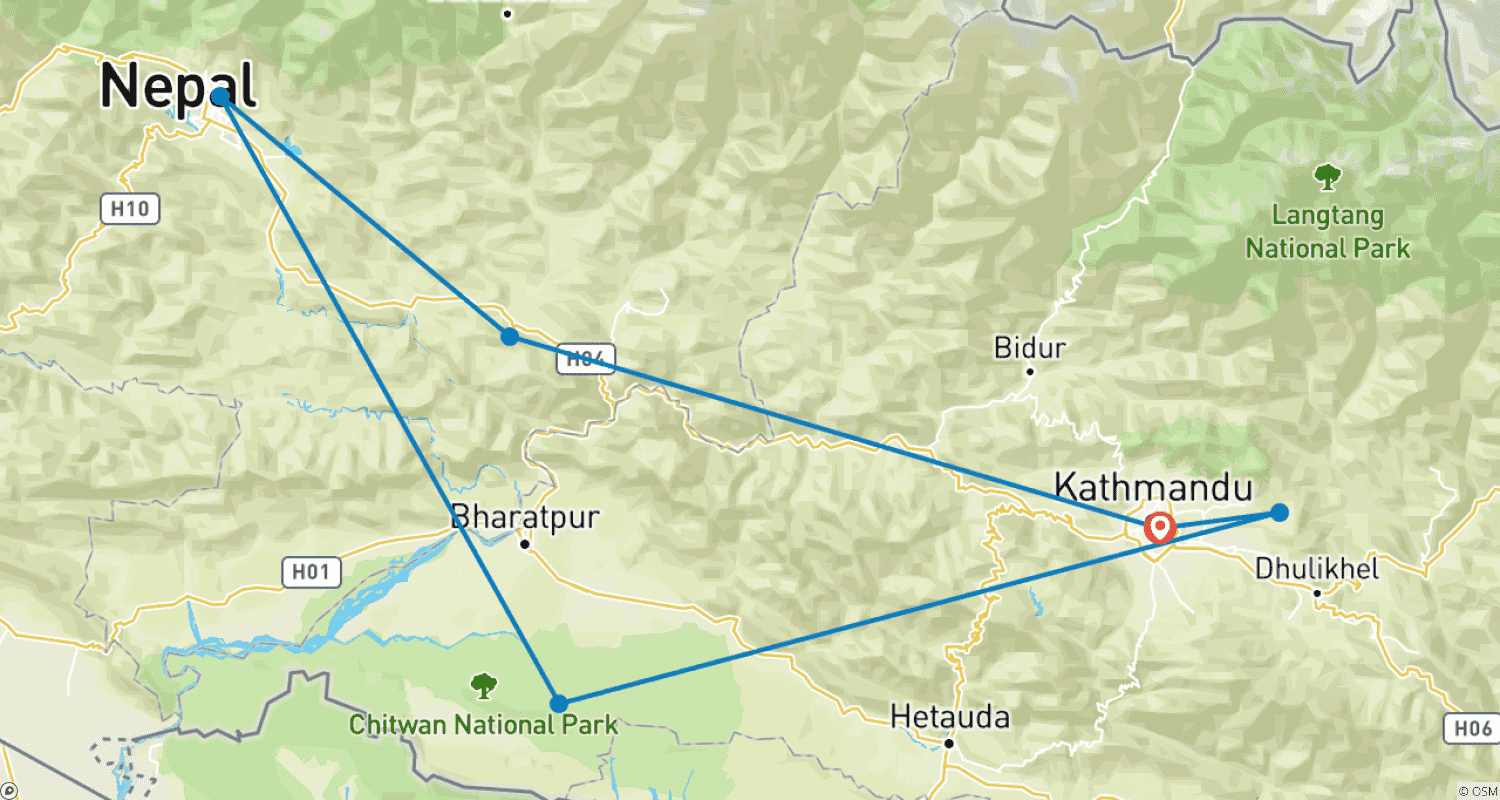 Mapa do percurso de Pacote Turístico no Nepal - 10 Dias