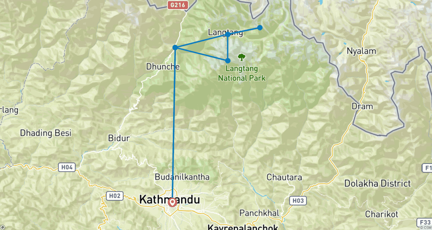 Mapa do percurso de Escalada do Pico Yala - 14 Dias