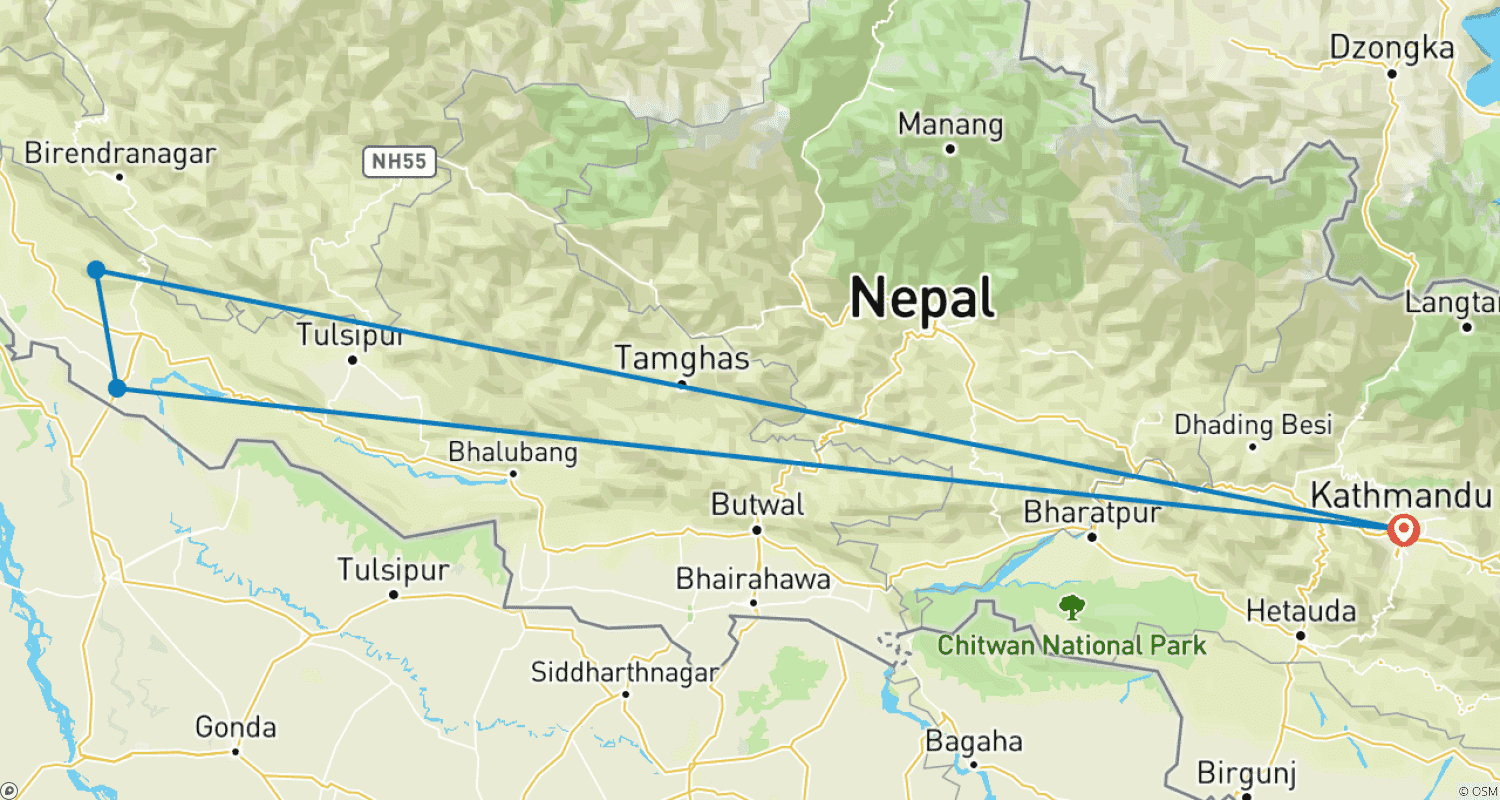 Mapa trasy: Obserwacja ptaków w Nepalu (Park Narodowy Bardiya)