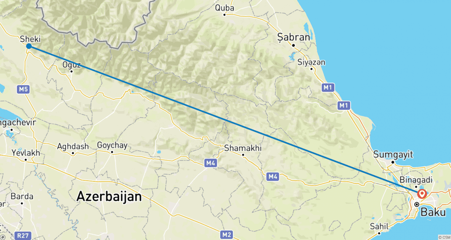Mapa trasy: 4-dniowa prywatna wycieczka historyczna: Baku i miasto Szeki