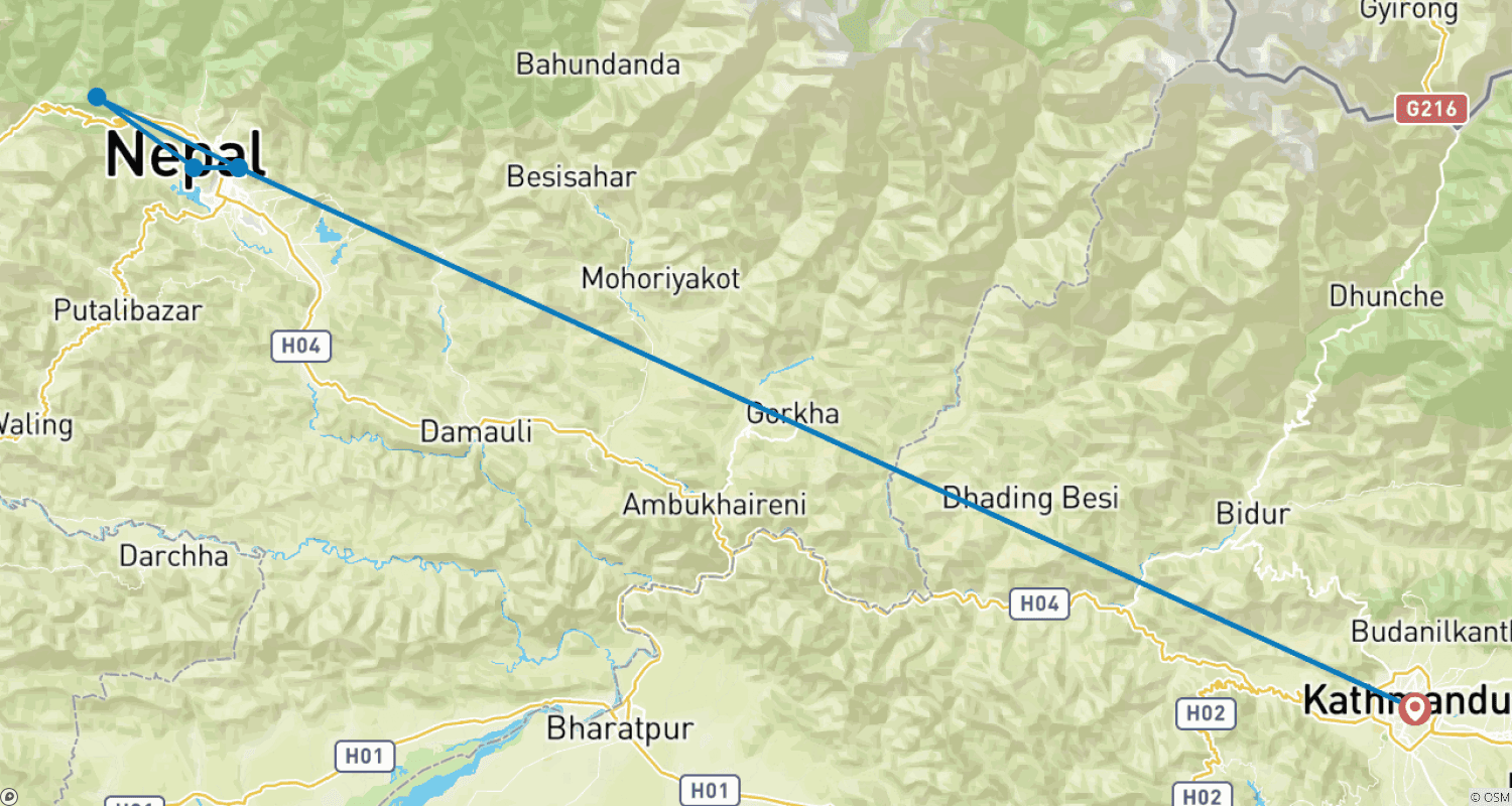 Mapa trasy: Katmandu, Pokhara i krótki trekking do Sarangkot przez Dhampus