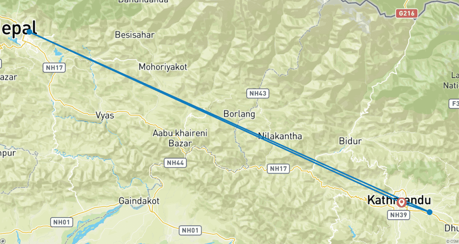 Mapa do percurso de O Melhor de Kathmandu, Pokhara e Bhaktapur