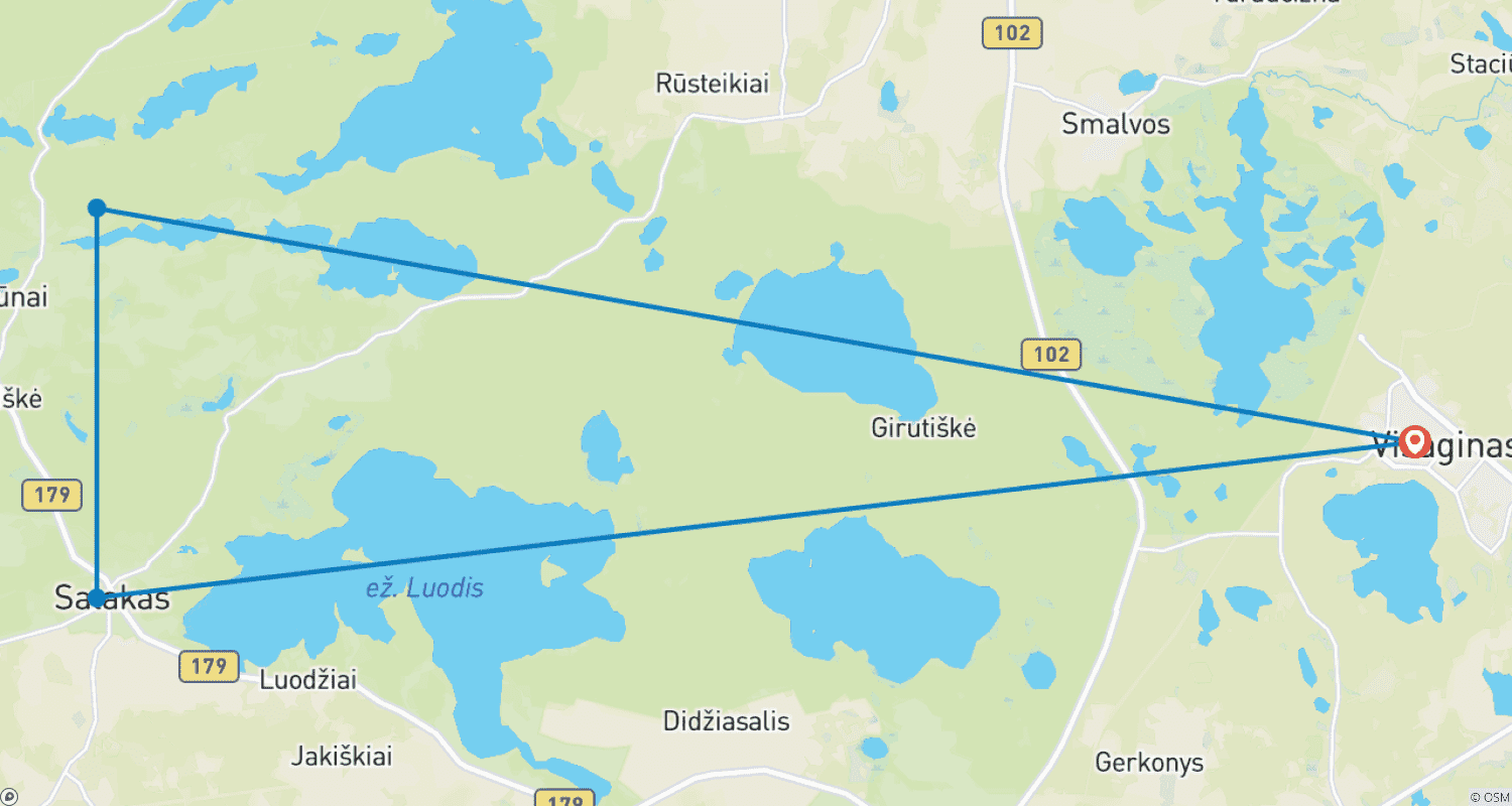 Mapa do percurso de Passeio multiactividades por florestas e lagos