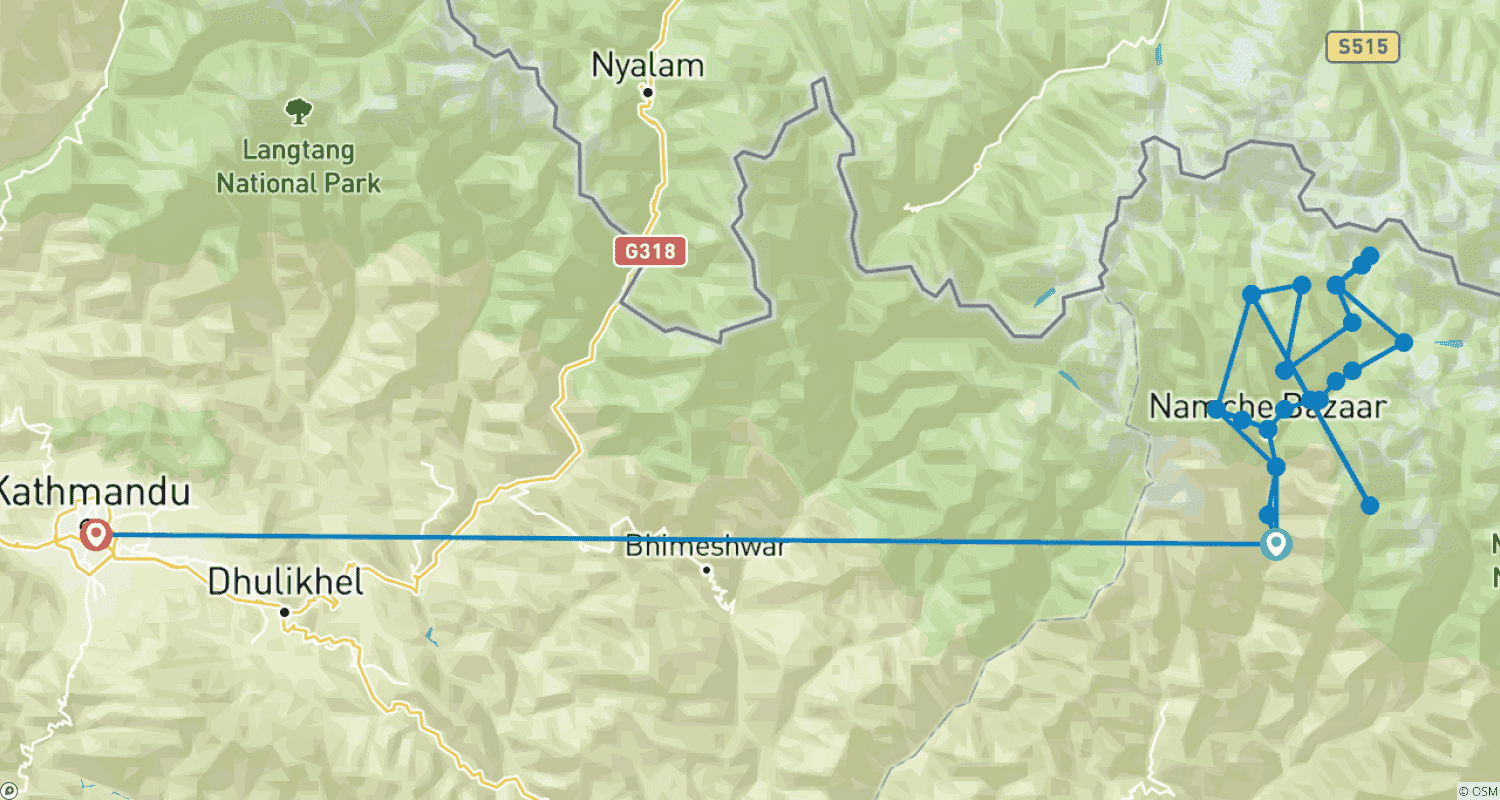 Mapa trasy: Trekking Everest Trzy Wysokie Przełęcze 18 Dni