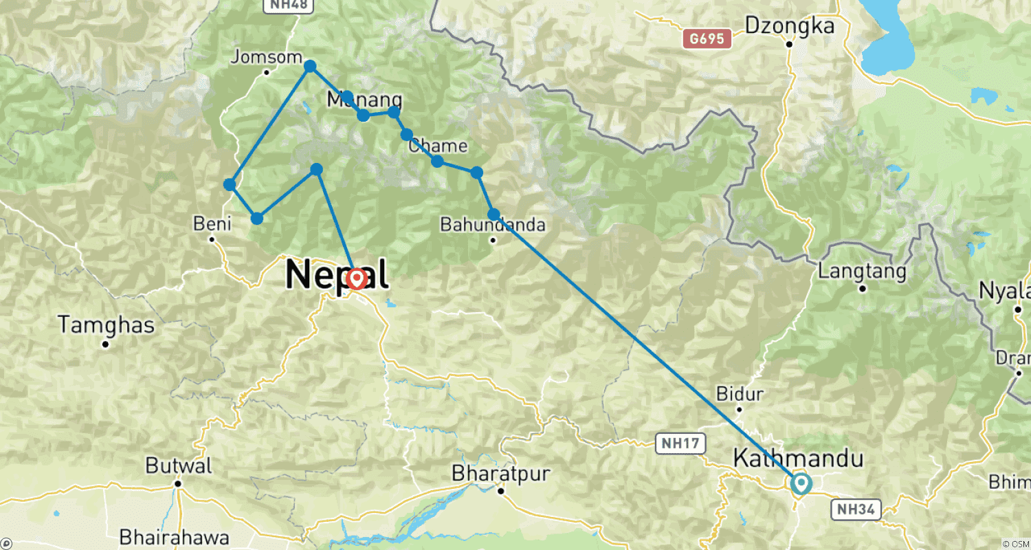Mapa trasy: Trek po Szlaku Annapurny (Oryginalny)