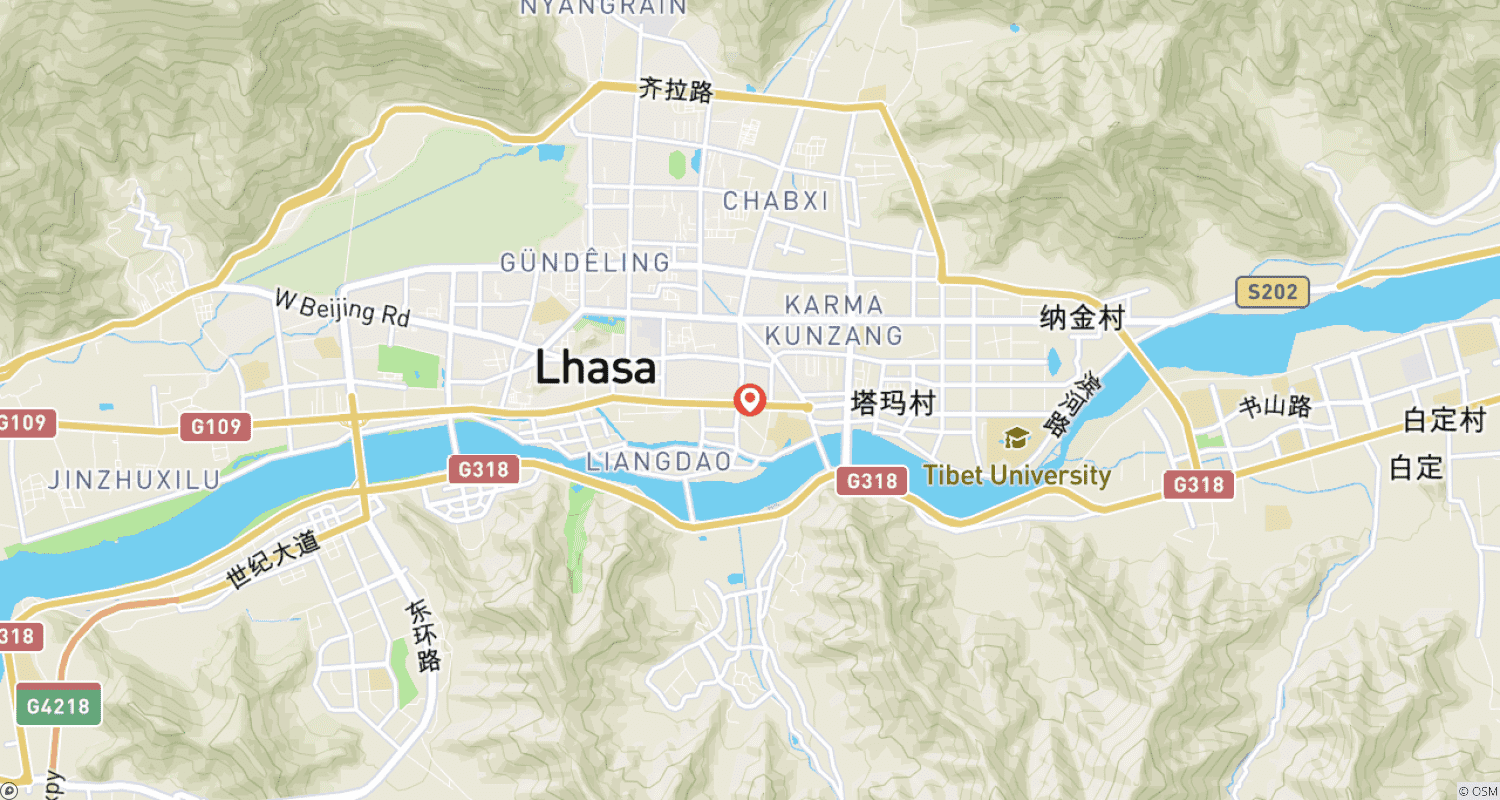 ラサ市内4日間必須グループツアーのルートマップ
