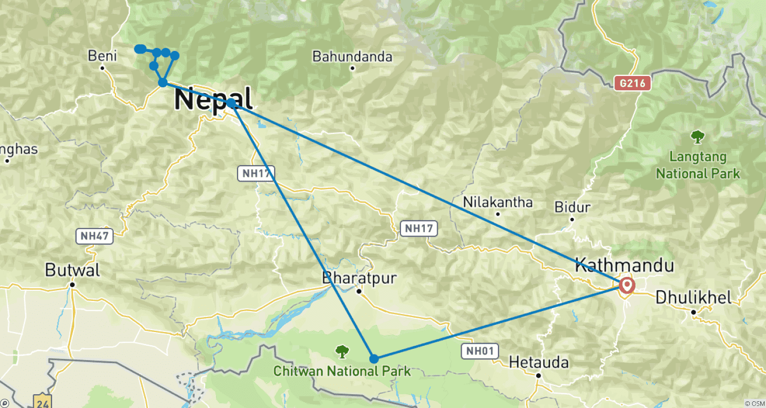 خريطة مسار Ghorepani Poonhill Trek and Jungle Safari