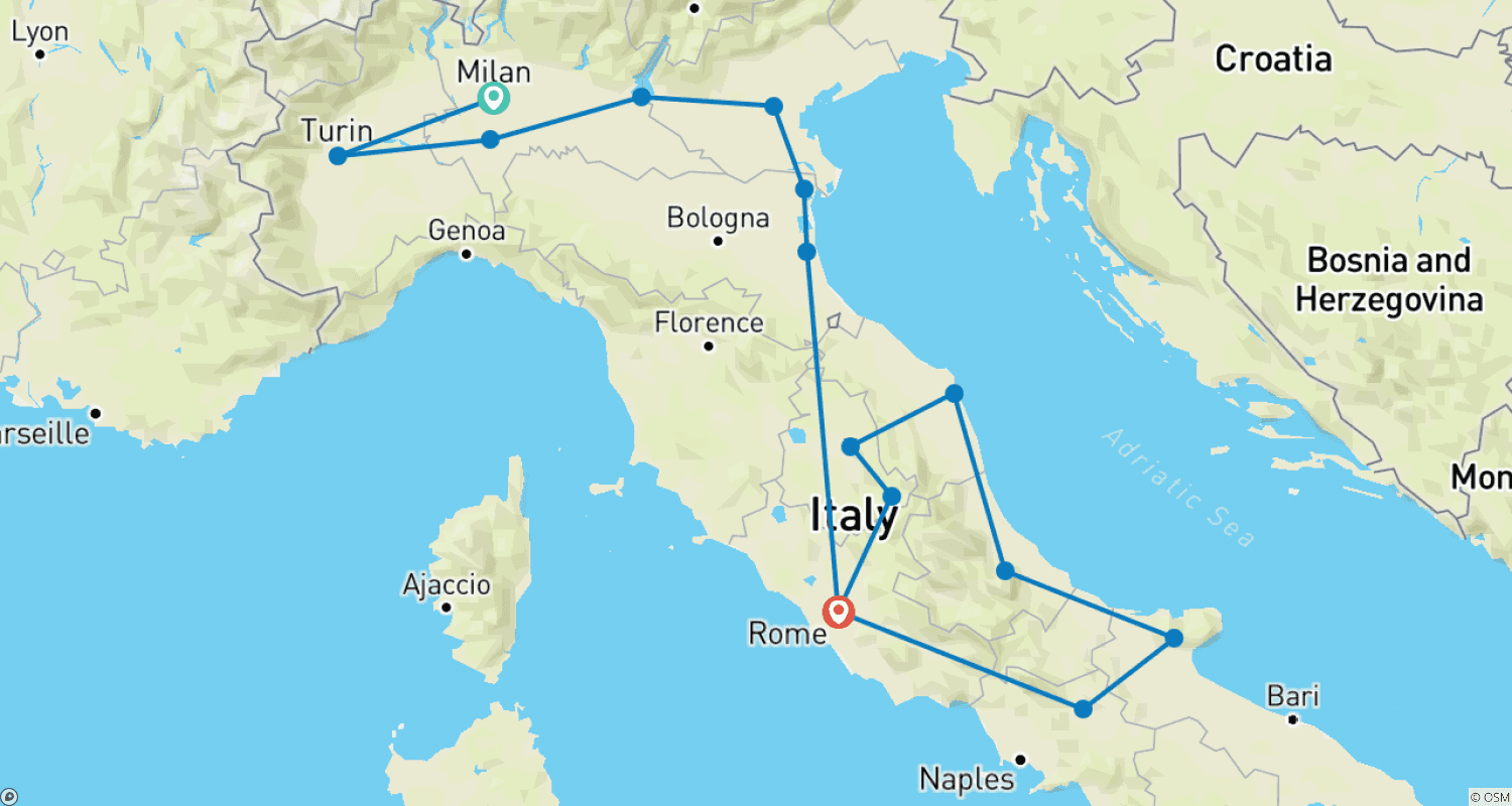 イタリアの聖地巡礼 - 信仰の旅のルートマップ