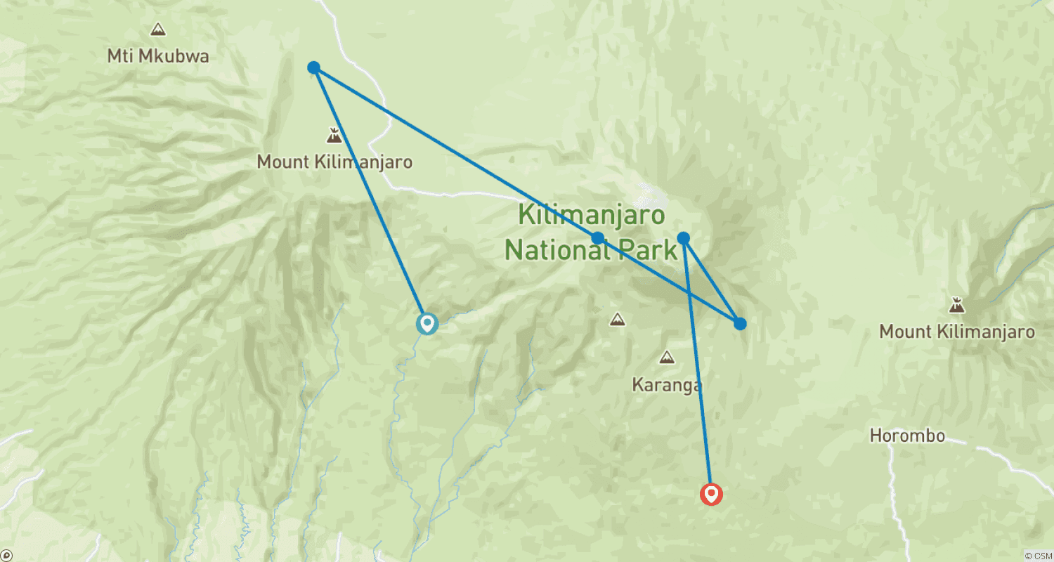 Mapa trasy: 6 Dni - Trasa Machame