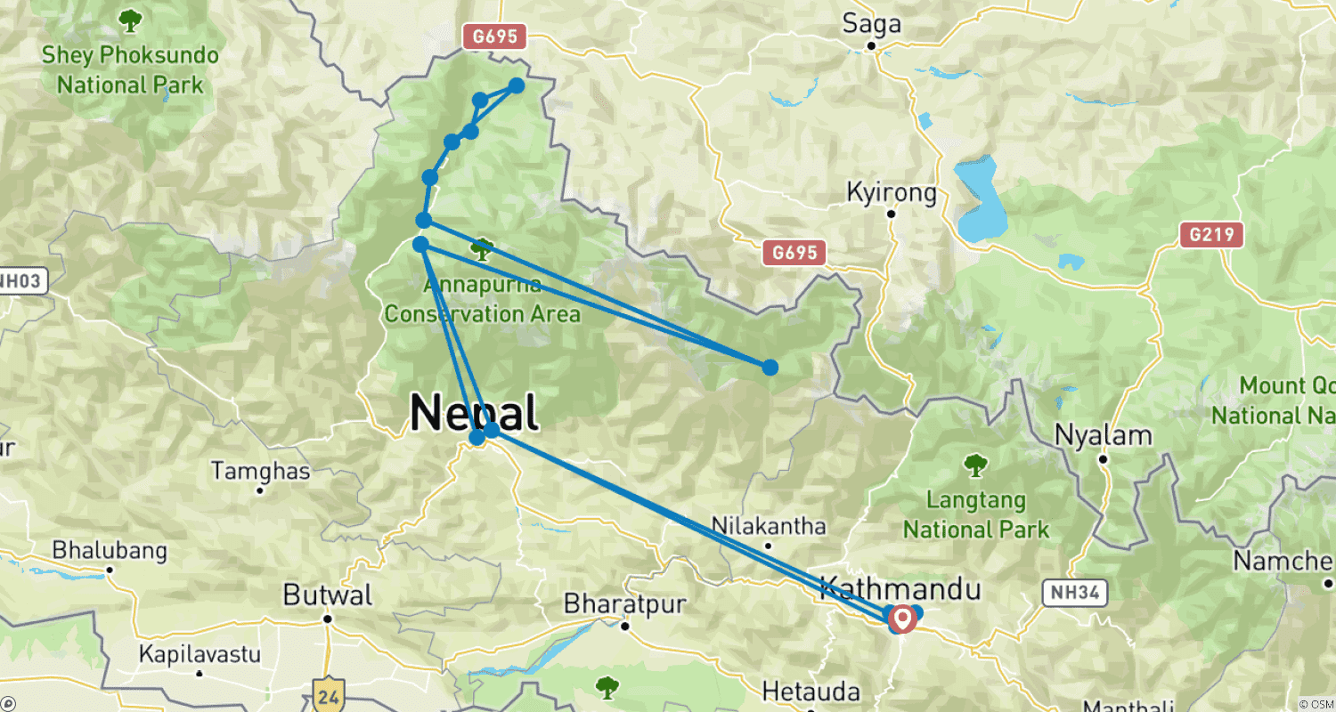 Mapa trasy: Trekking w dolinie Górnego Mustangu - 15 dni