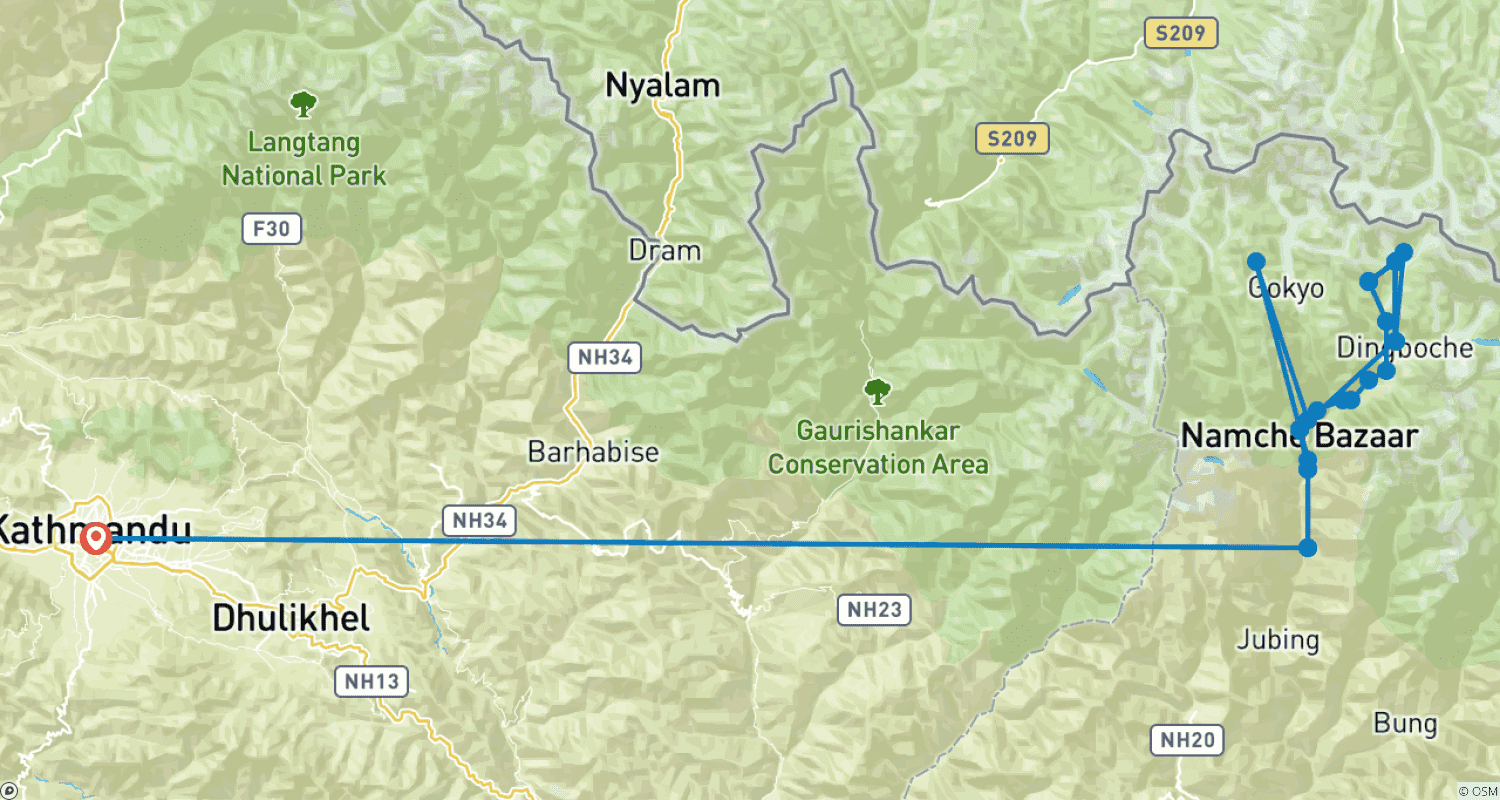 Mapa trasy: 12-dniowy Trek do Bazy pod Mount Everest