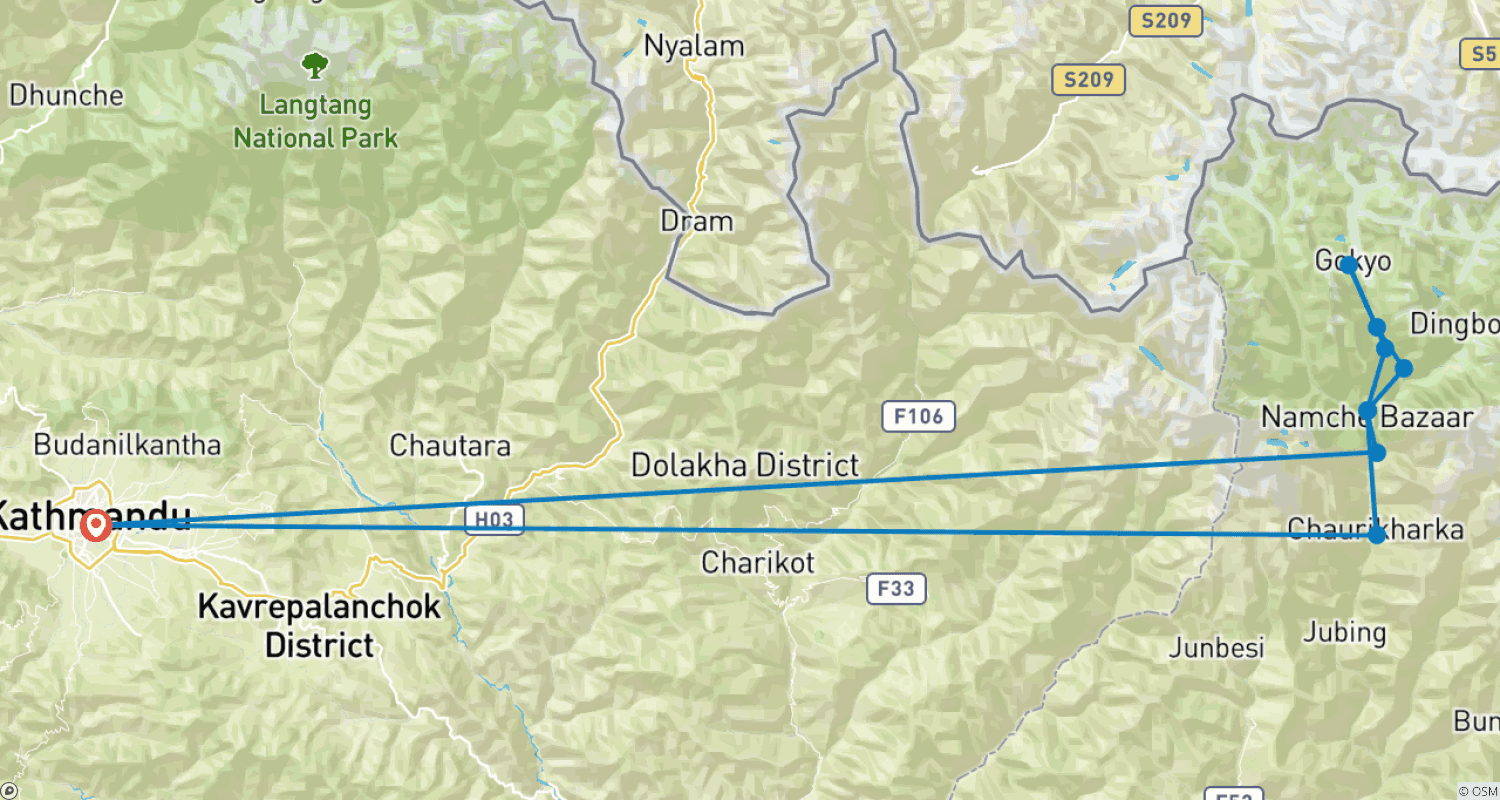 Mapa trasy: 12 Dni Treku do Jeziora Gokyo