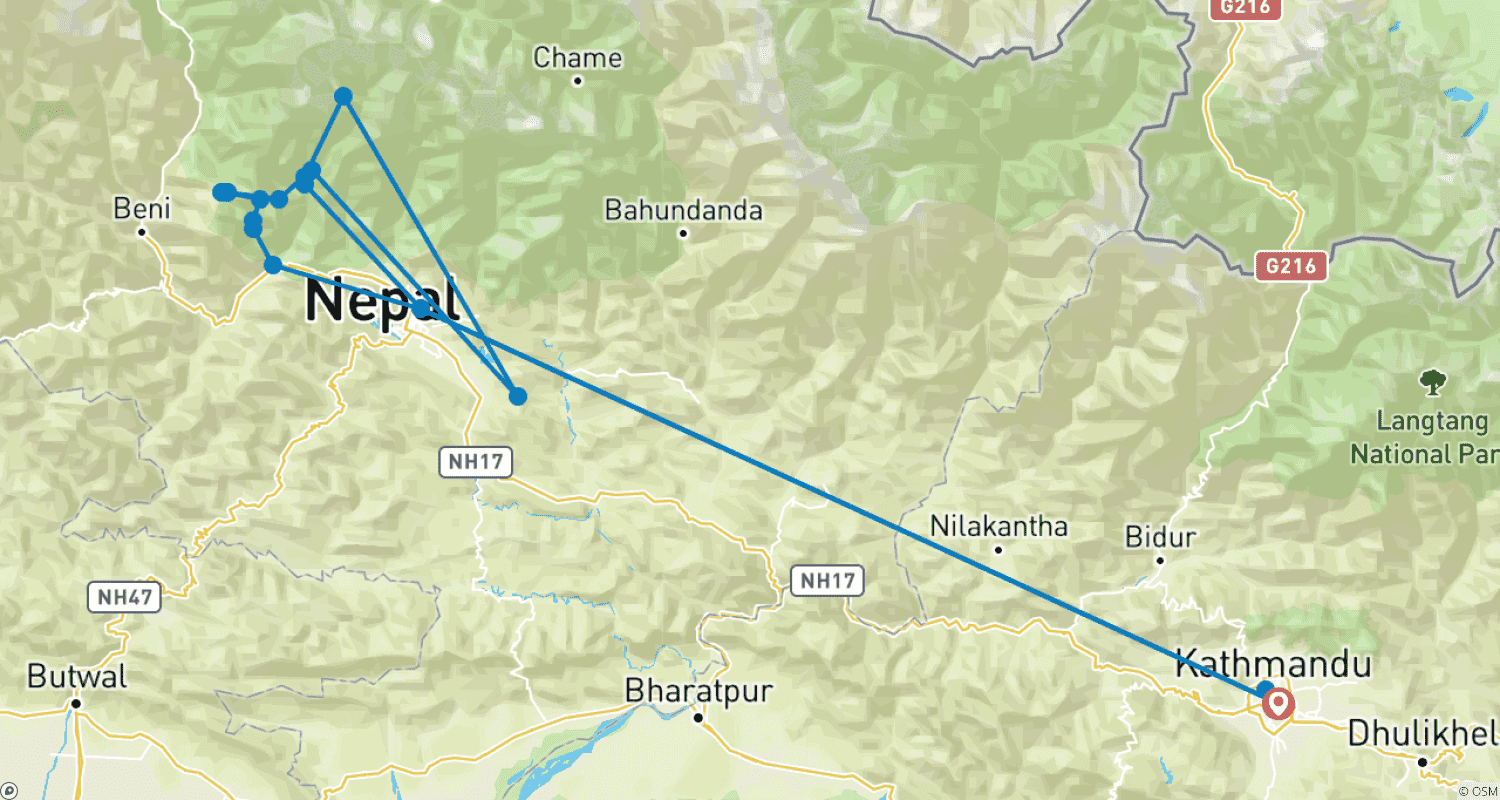 Mapa trasy: Trek do Bazy Podstawowej Annapurny