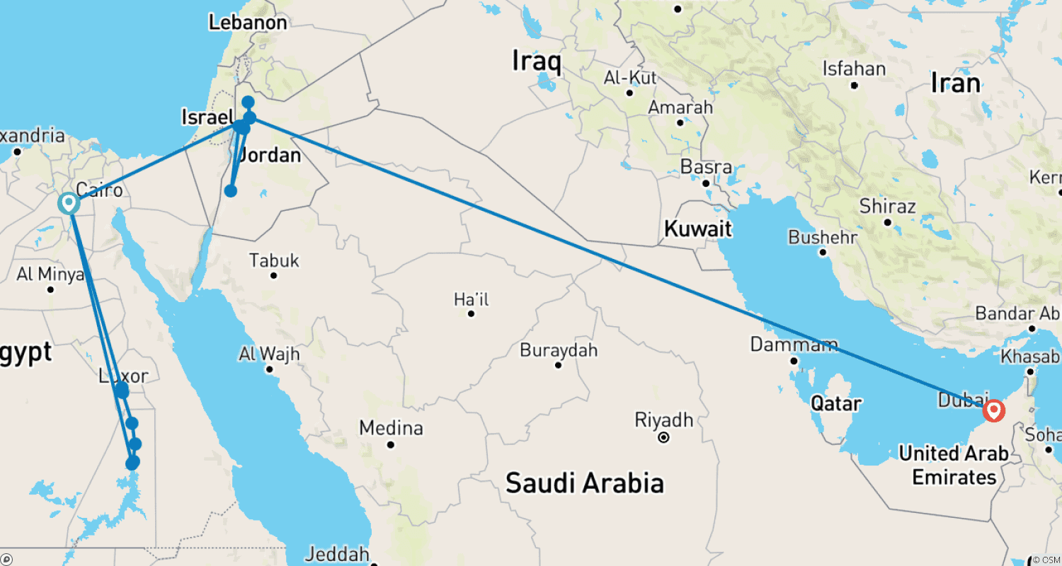 خريطة مسار Egypt, Jordan and Dubai 15 days