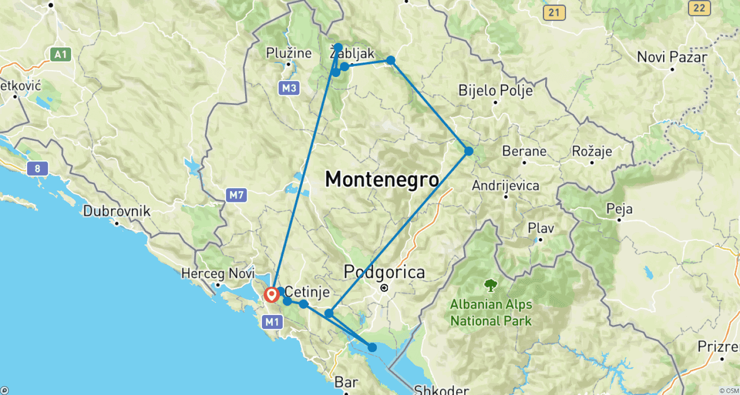 Mapa do percurso de O Melhor de Montenegro - TOUR PRIVADO