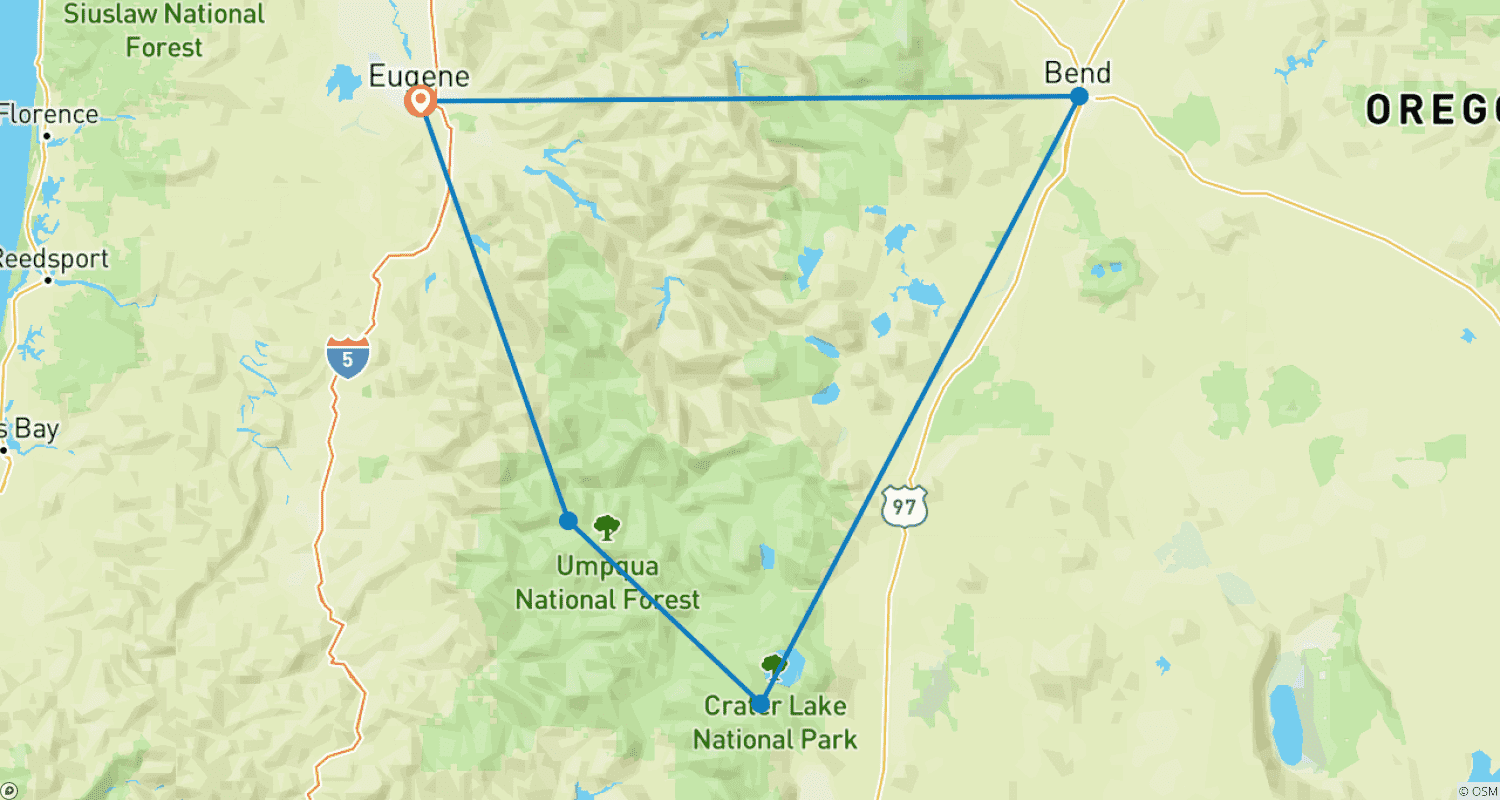 Mapa do percurso de Tour de Bicicleta no Lago Crater, Oregon
