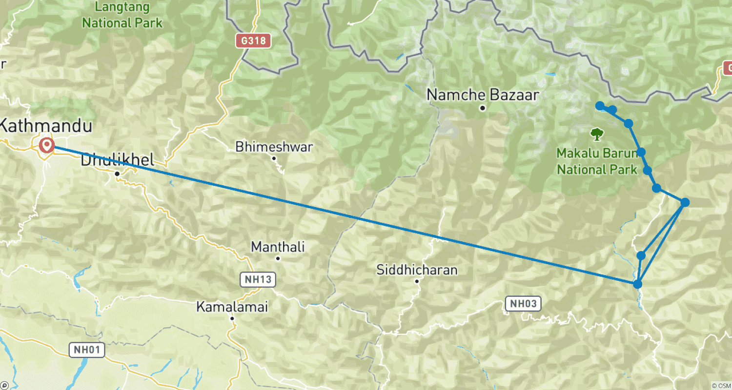 Mapa trasy: Trek do Bazy Makalu