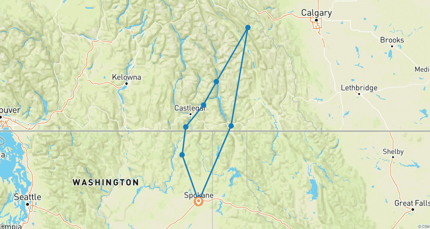 Mapa do percurso de Passeio de Bicicleta Selkirk & Kootenay