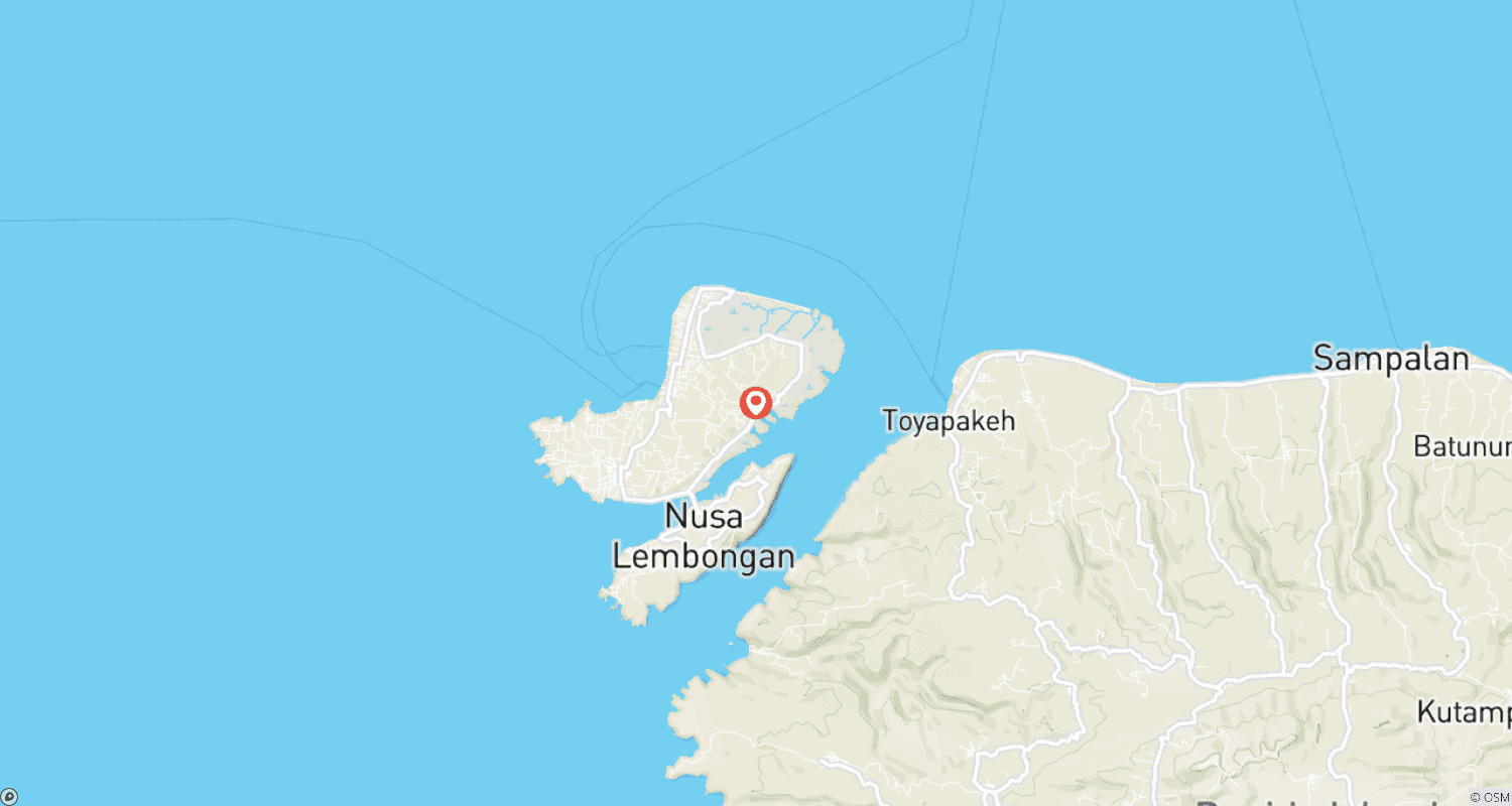 Mapa do percurso de 4 dias de Retiro de Surf e Yoga em Nusa Lembongan