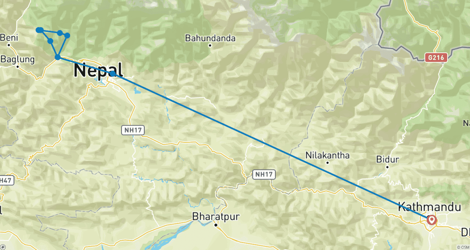 Mapa do percurso de Poonhill trek