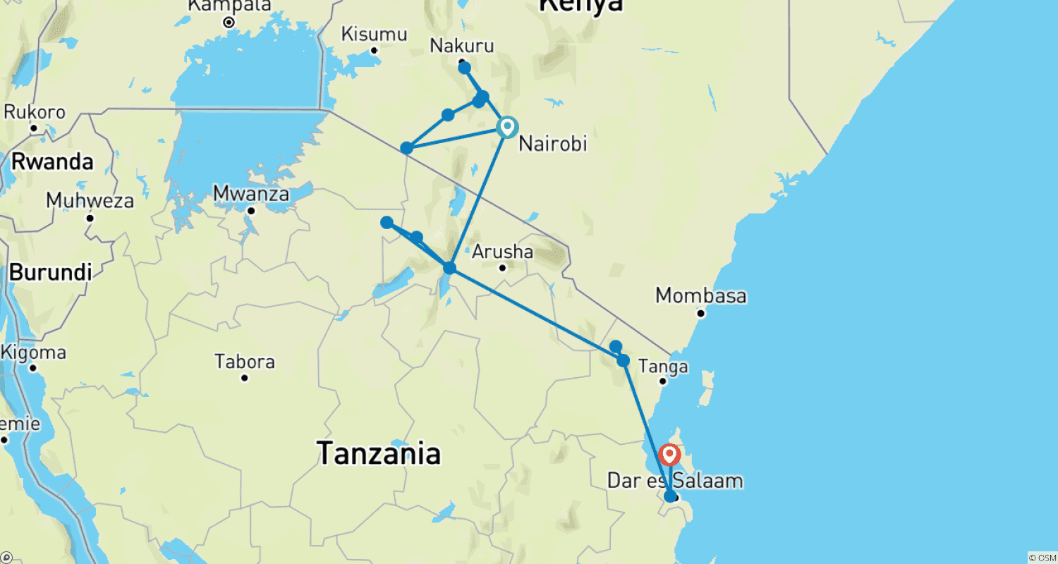 Mapa trasy: Najlepsze z Afryki Wschodniej