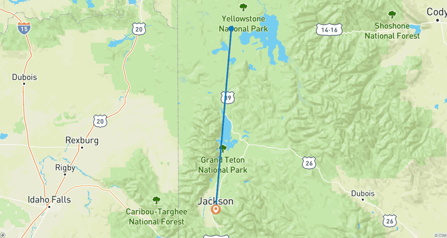 Mapa do percurso de Travessia Gallatin Crest