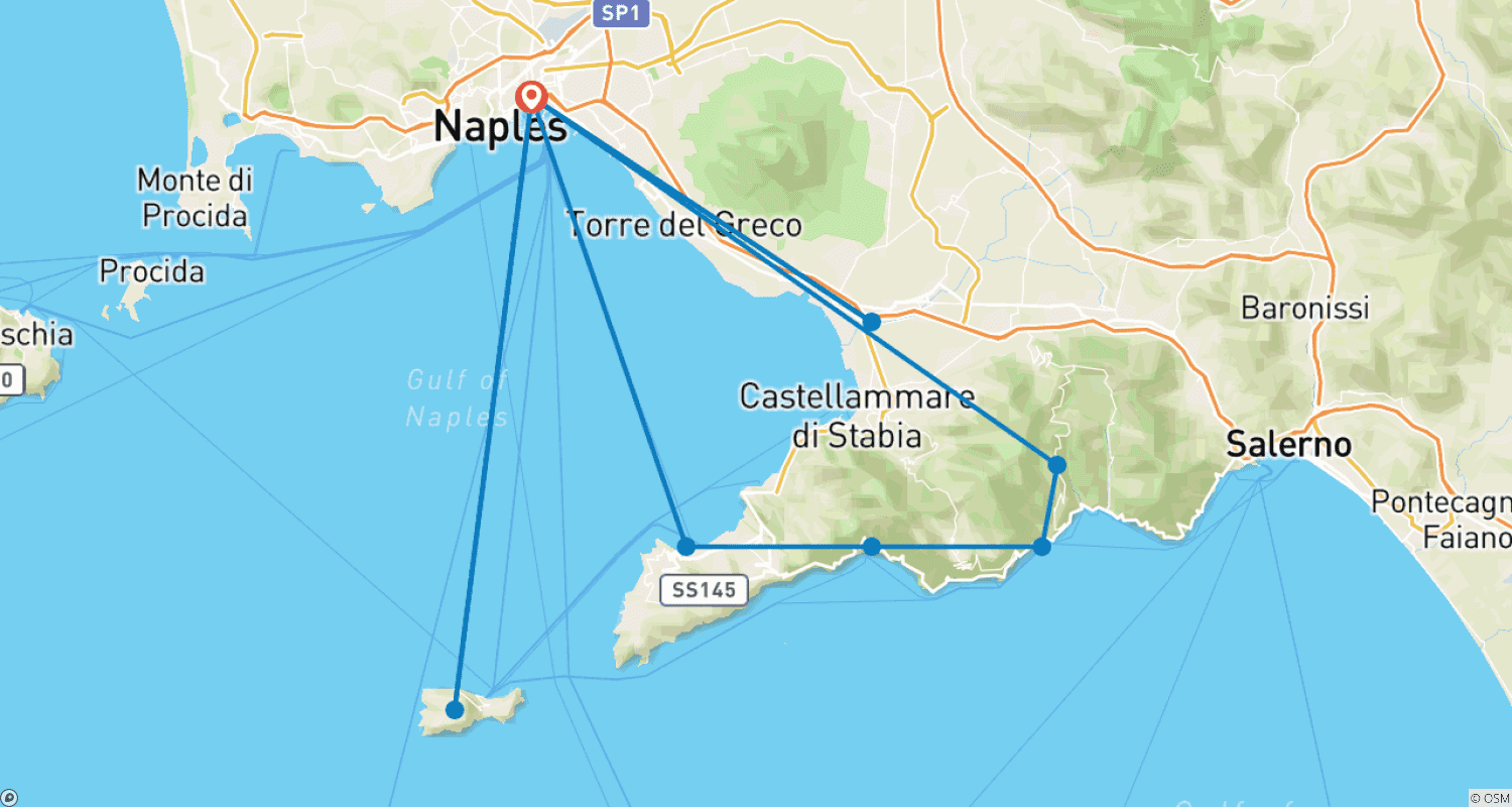 Mapa do percurso de Sonhando com a Baía de Nápoles | Viagem por Nápoles, Capri, Sorrento e Costa Amalfitana