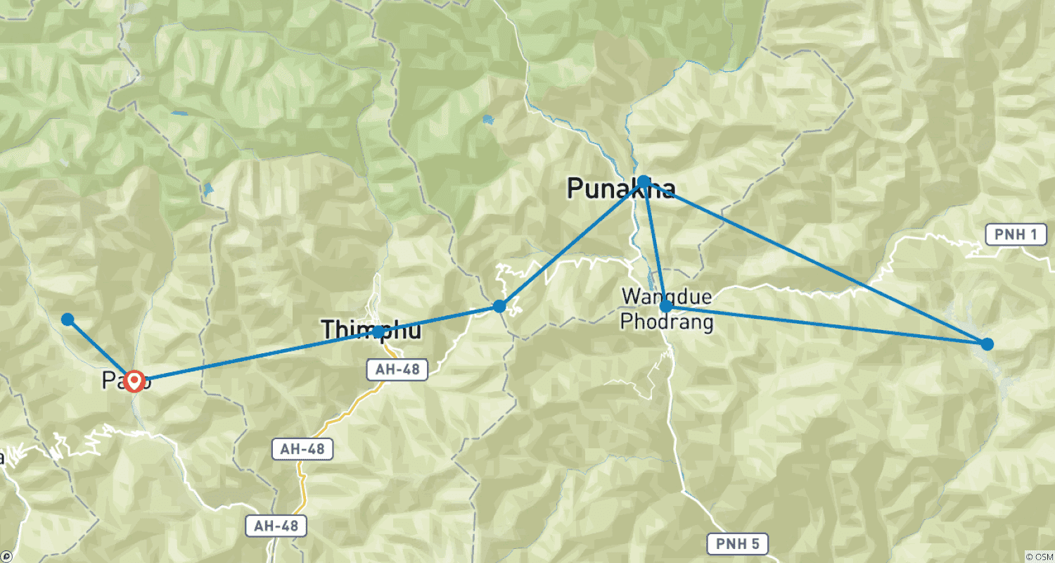 Mapa trasy: Wspaniała wycieczka po Bhutanie