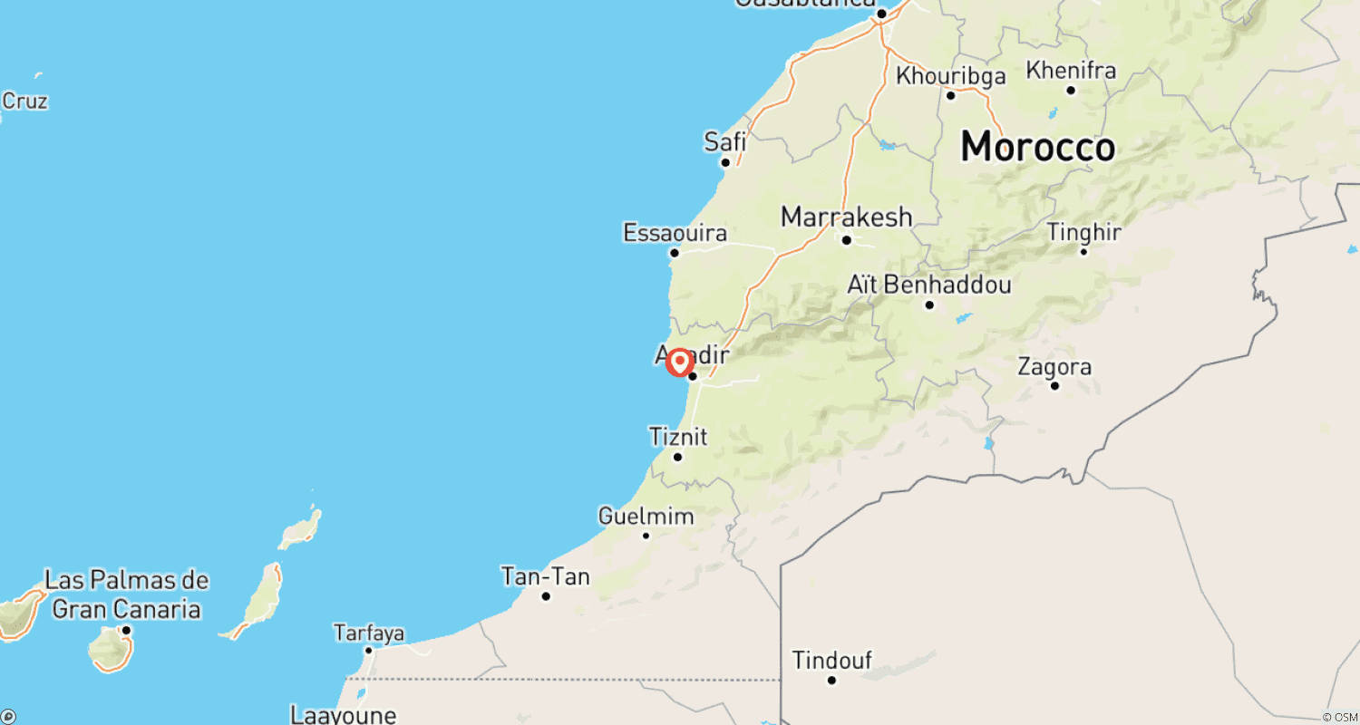 Mapa do percurso de Acampamento de Yoga Tudo Incluído de 7 Dias e 6 Noites em Taghazout